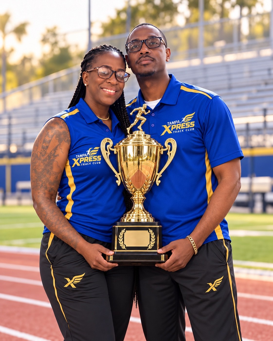 Club founders Lloyd Brown and Shanell McMiller-Brown with a championship trophy